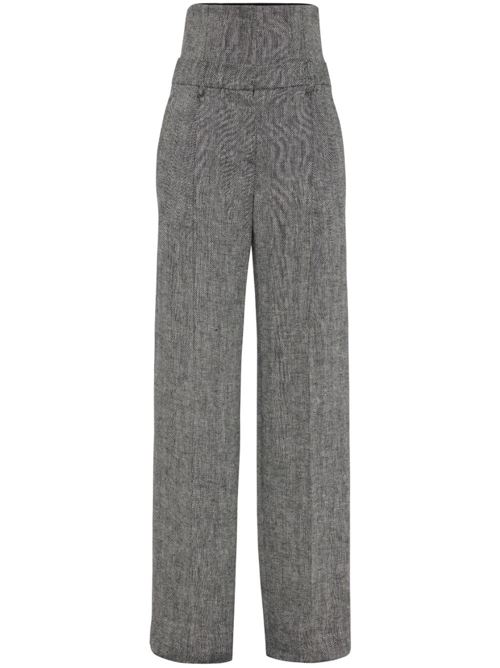 Pantaloni donna lino/lino nero/grigio Brunello Cucinelli | MH568P8529C002